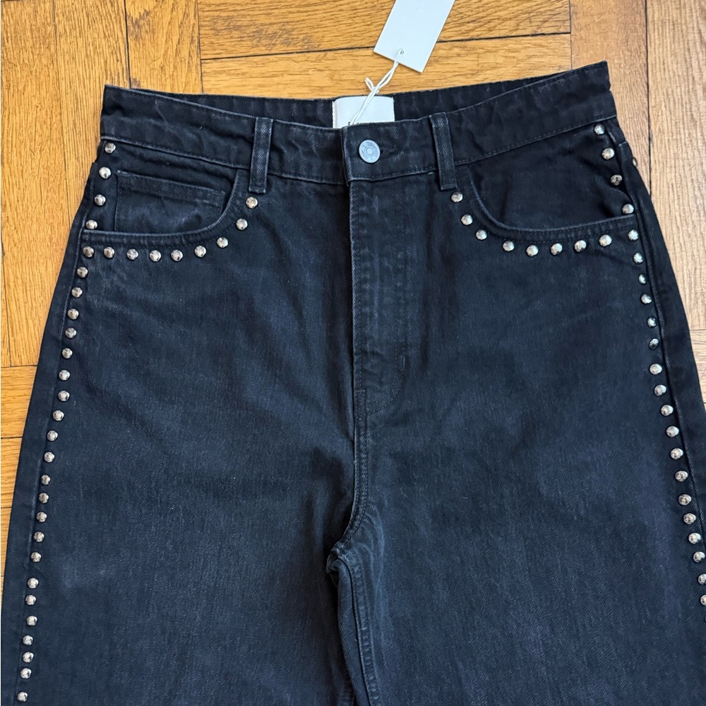 Reformation Black Stud-Trim Wide-Leg Jeans - Picture 7 of 14